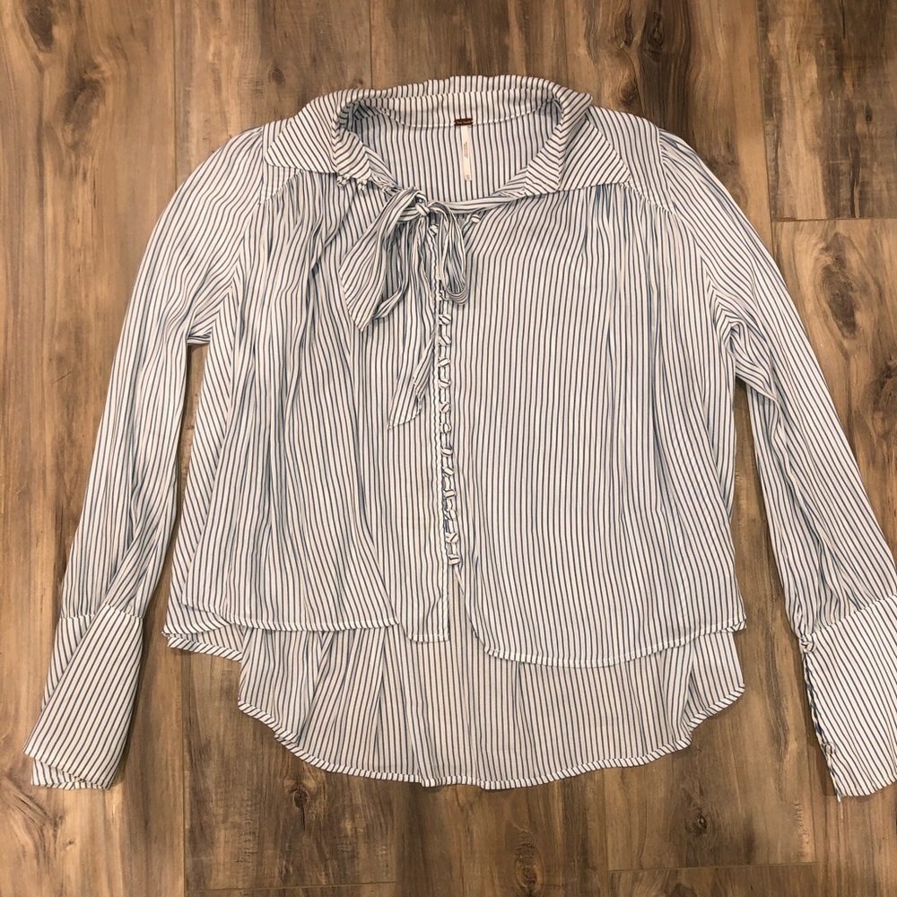 Free People Blue Striped Blouse